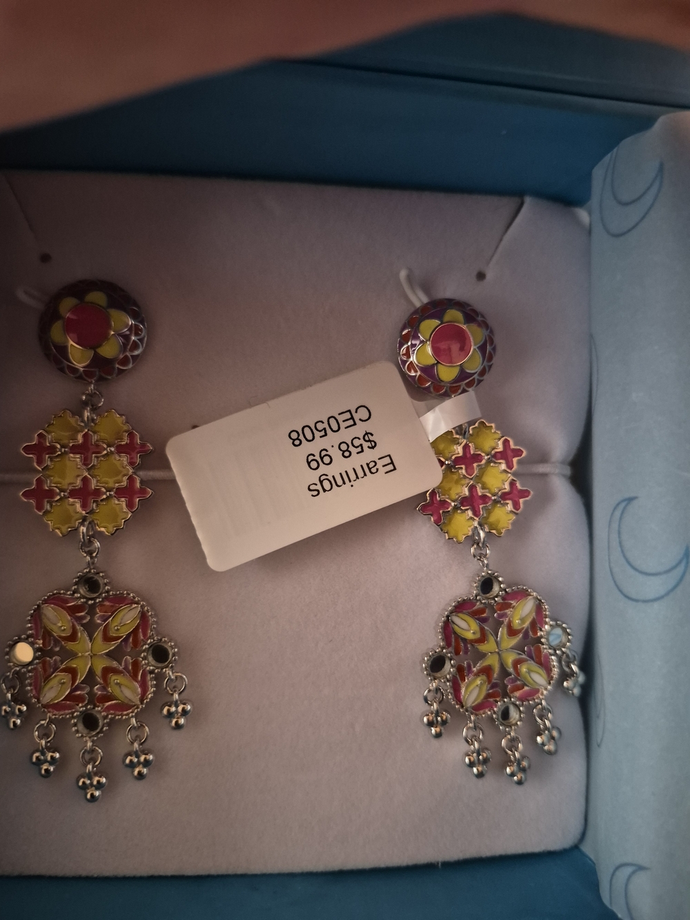 Navicia Pink and Yellow Enamel Drop Earrings - Women Jewelry